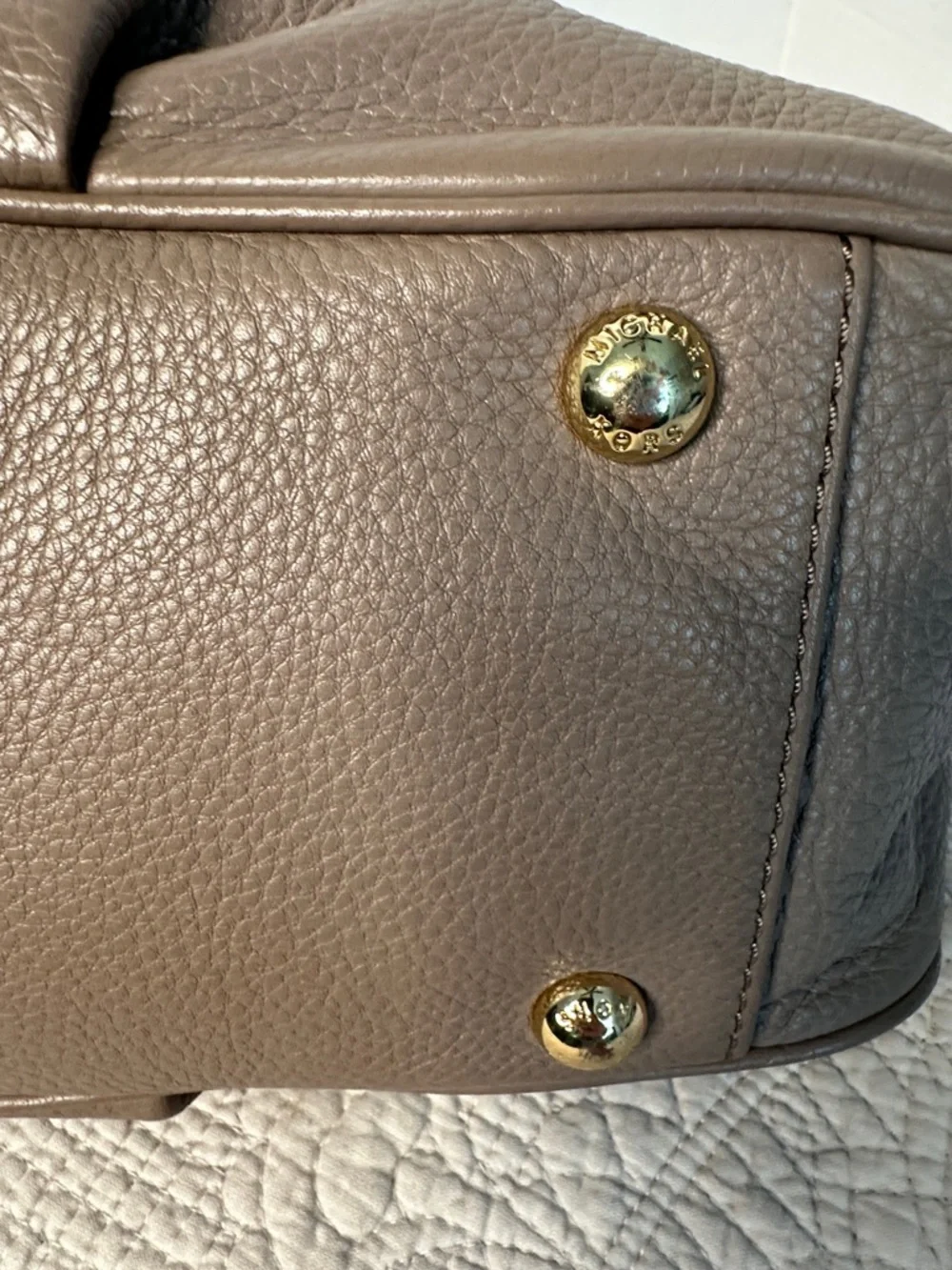 Michael Kors Taupe Brown Pebbled Leather Shoulder Bag with Gold‎ Logo